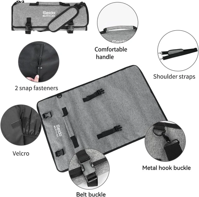 Alt view image 3 of 4 - Seido Knives Chef's Knife Roll Bag & Travel Case - Grey