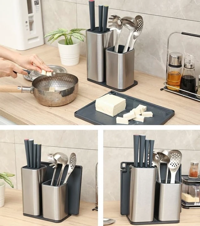Alt view image 3 of 4 - Seido Knives Universal Stainless Steel Knife Block - Silver