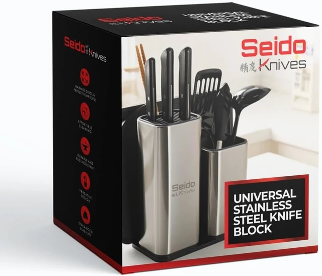 Alt view image 4 of 4 - Seido Knives Universal Stainless Steel Knife Block - Silver
