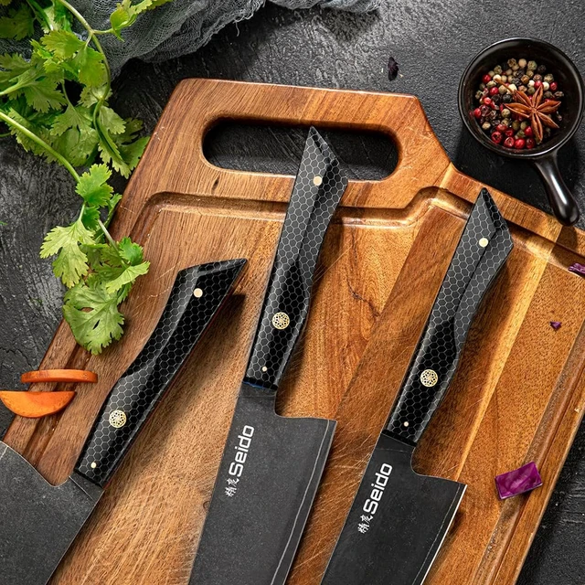 Alt view image 4 of 4 - Seido Knives Epokishi 5-Piece AUS-10 Knife Set - Black