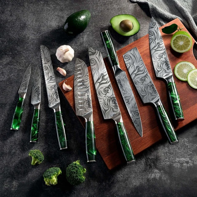 Alt view image 4 of 4 - Seido Knives Tengoku 8-Piece Chef Knife Set - Green