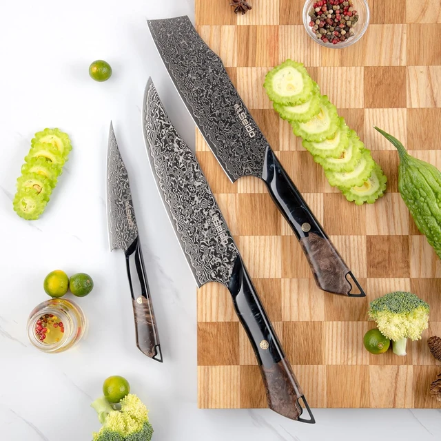 Alt view image 2 of 4 - Seido Knives Titan 3-Piece Chef Knife Set - Black and Brown