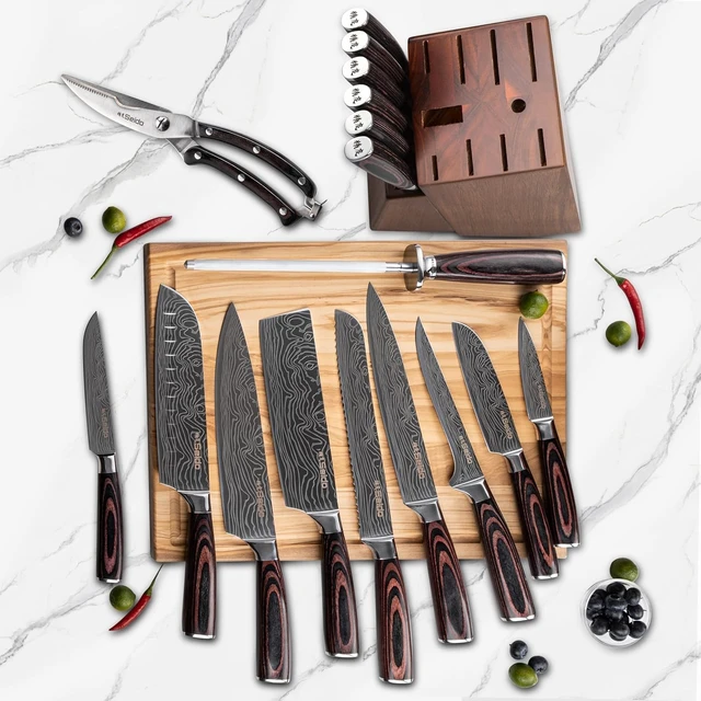 Alt view image 2 of 4 - Seido Knives 17-Piece Master Chef Knife Block Set - Black and Brown