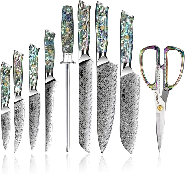 Alt view image 2 of 4 - Seido Knives 13-Piece Awabi Knife Block Set - Black and Green