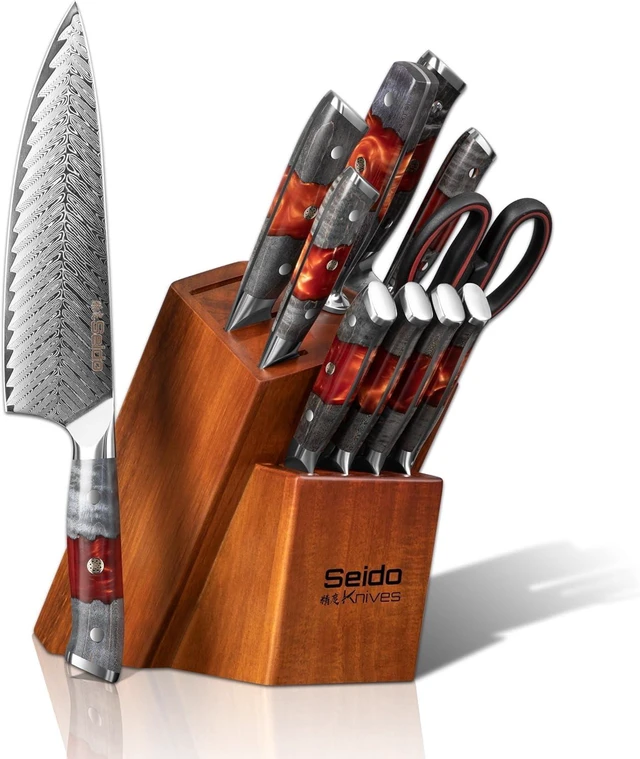 Main image of Seido Knives 12-Piece Inferuno Knife Block Set - Black and Brown