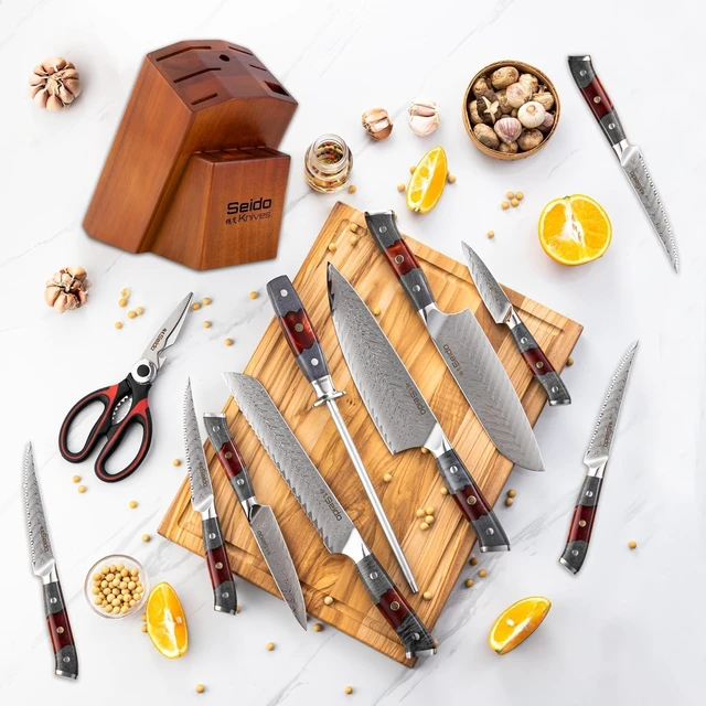 Alt view image 2 of 4 - Seido Knives 12-Piece Inferuno Knife Block Set - Black and Brown
