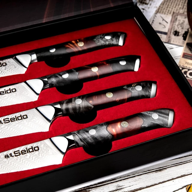 Alt view image 3 of 4 - Seido Knives Inferuno 4-Piece Steak Knife Set - Black