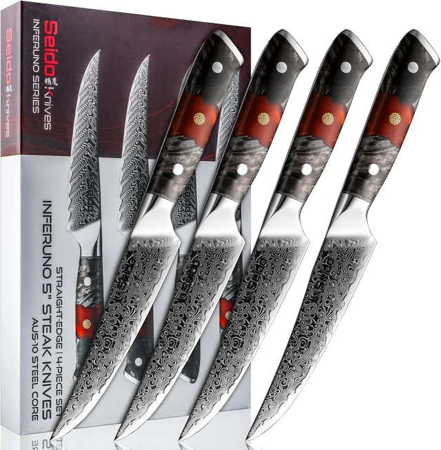 Main image of Seido Knives Inferuno 4-Piece Steak Knife Set - Black