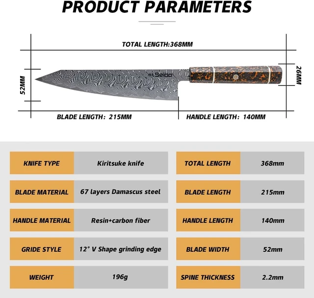 Alt view image 2 of 4 - Seido Knives Epokishi AUS-10 Kiritsuke - Black & Orange