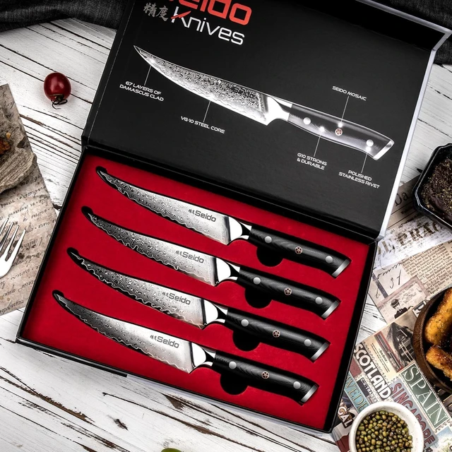 Alt view image 4 of 4 - Seido Knives Shujin 4-Piece Steak Knife Set - Black