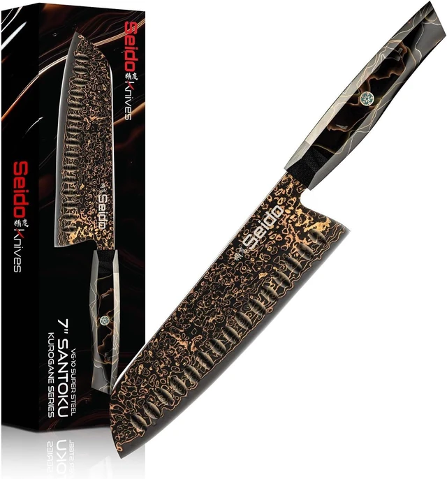 Main image of Seido Knives Kurogane Santoku Knife - Black & Brown