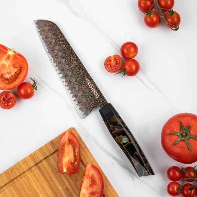 Alt view image 2 of 4 - Seido Knives Kurogane Santoku Knife - Black & Brown