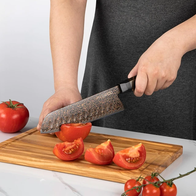 Alt view image 4 of 4 - Seido Knives Kurogane Santoku Knife - Black & Brown