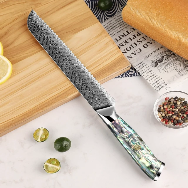 Alt view image 2 of 4 - Seido Knives Awabi 8" Serrated Bread Knife - Resin Blue
