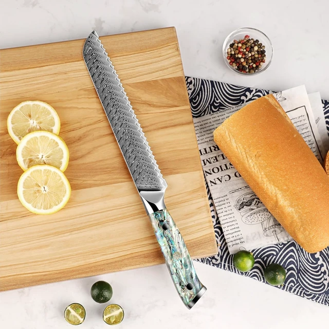 Alt view image 3 of 4 - Seido Knives Awabi 8" Serrated Bread Knife - Resin Blue