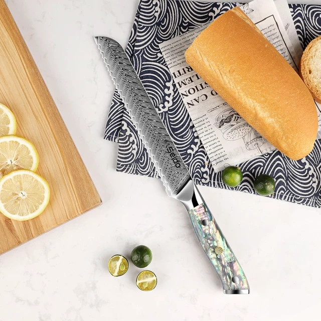 Alt view image 4 of 4 - Seido Knives Awabi 8" Serrated Bread Knife - Resin Blue