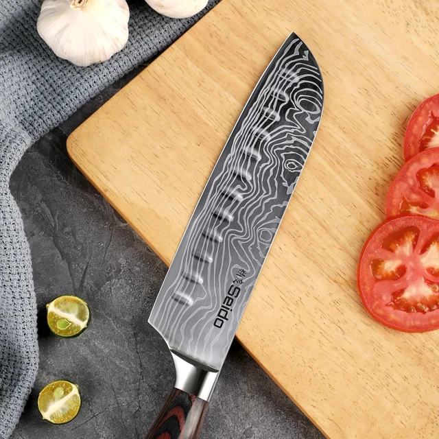 Alt view image 4 of 4 - Seido Knives Master 7" Santoku Knife - Brown