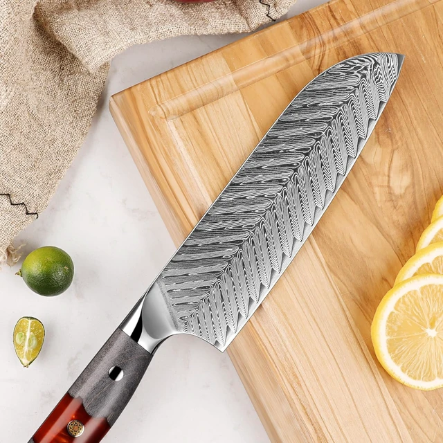 Alt view image 2 of 4 - Seido Knives Inferuno 7" Santoku Knife - Red & Black