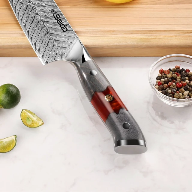 Alt view image 4 of 4 - Seido Knives Inferuno 7" Santoku Knife - Red & Black