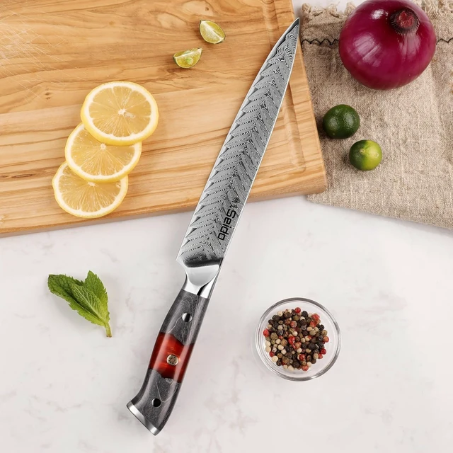 Alt view image 4 of 4 - Seido Knives Inferuno 8" Slicing Knife - Red & Black