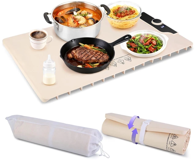 Main image of Fresh Fab Finds Food Warming Mat 23.6X15.8In 300W Fast Heating Electric Silicone Food Warmer With 14 Temp Levels 10Hrs Timer Settings Roll-Up Portable Hot Plates - White