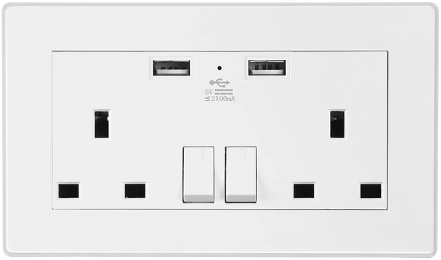 Main image of Fresh Fab Finds iMounTEK UK Wall Outlet Dual Wall Plug Socket Duplex 2.1A USB Wall Charger with Plug Switch Light Indicator - White