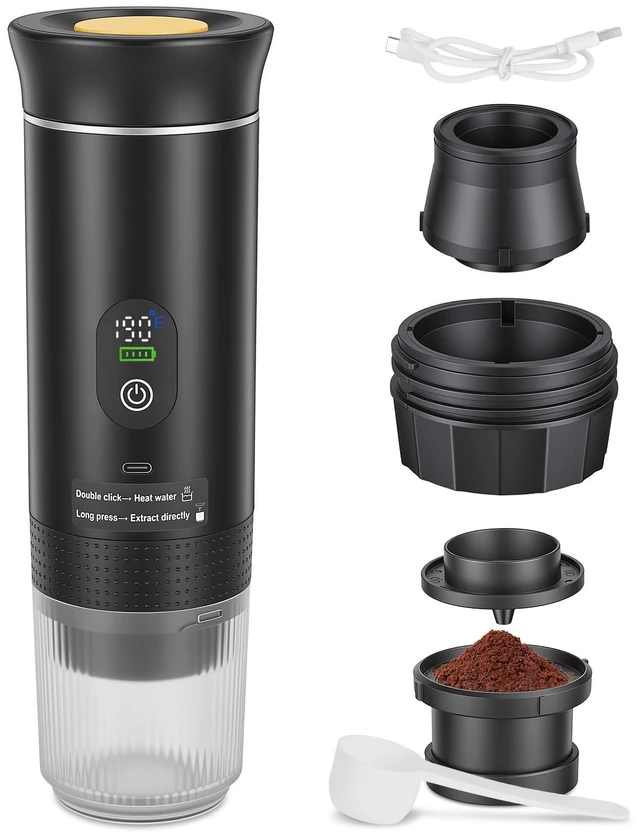 Main image of Fresh Fab Finds 3-in-1 Portable Espresso Machine Cordless Self-Heating Coffee Maker with 7500mAh Battery 90/194 Heating 20Bar Pressure Anti-Dry Burn Fit for Ground - Black
