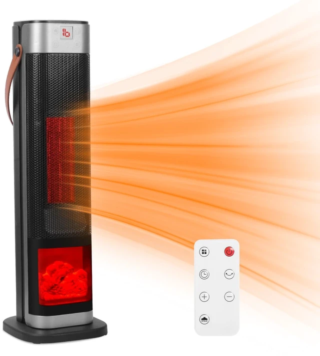 Main image of Fresh Fab Finds 1500W Oscillating Ceramic Tower Space Heater with 3D Flame Portable Electric Heater with 3 Wind Modes 59-104Heating Remote Control 12H Timer Overheat - Black