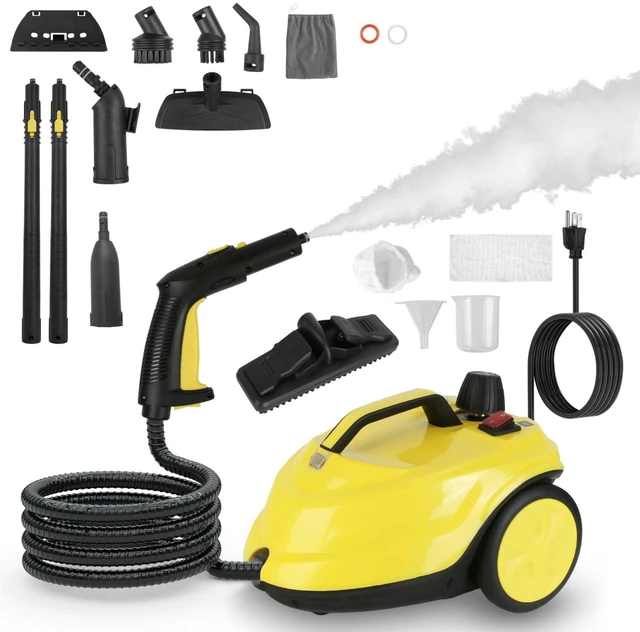 Main image of Fresh Fab Find 1800W Steam Cleaning Machine with Wheels High Temperature and Pressure Steamer Cleaner with 2L Water Tank Stepless Steam Control 15 Accessories - Yellow