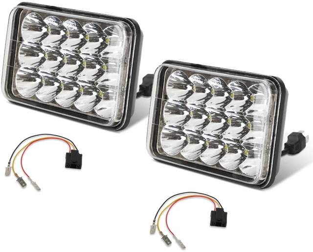 Main image of Fresh Fab Find 4x6in Car LED Headlights Vehicle Rectangular Headlamp with H4 Socket H4-to-3Pins Adapter with High Low Beam White Light IP68 Waterproof for 10-80V SUV - Black