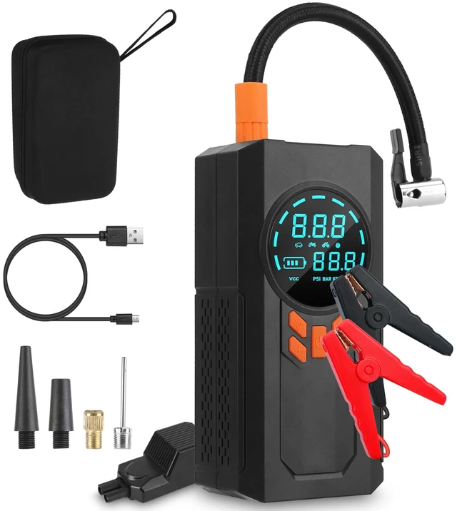 Main image of Fresh Fab Find 3000A 150PSI 12V Portable Jump Starter with Air Compressor 9.0L Gas/8.0L Diesel Jumper Box with 3 Light Modes Power Bank LCD Display - Black