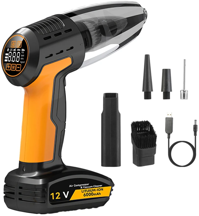 Main image of Fresh Fab Find 4 In 1 Cordless Car Vacuum Cleaner and Tire Inflator with LED Light Digital Display Tire Pressure Gauge 150PSI Rechargeable Air Compressor Pump Essent - Black