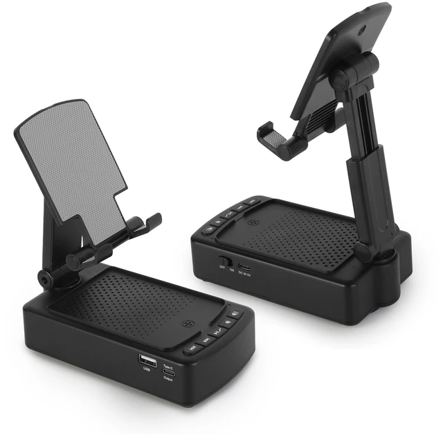 Main image of Fresh Fab Find Cell Phone Stand with HD Surround Wireless Speaker Power Bank Portable Foldable Charging Phone Stand with Anti-Slip Base Compatible with Phone Tablet - Black