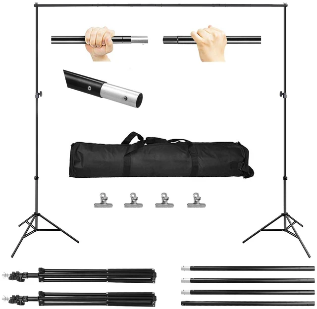 Main image of Fresh Fab Find 6.5 x 10ft Photo Video Studio Backdrop Background Stand Adjustable Heavy Duty Photography Backdrop Support Stand Set with Carrying Bag Clamps - Black