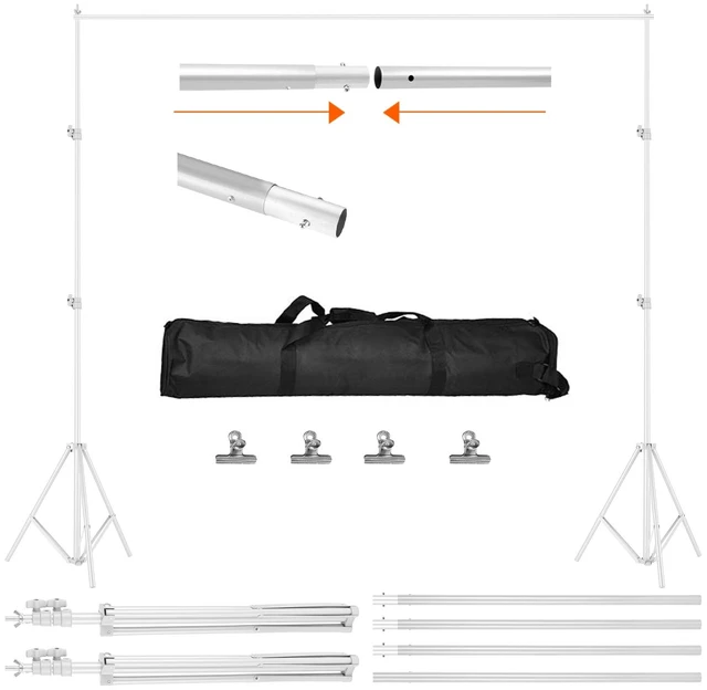 Main image of Fresh Fab Find 6.5 x 10ft Photo Video Studio Backdrop Background Stand Adjustable Heavy Duty Photography Backdrop Support Stand Set with Carrying Bag Clamps - White