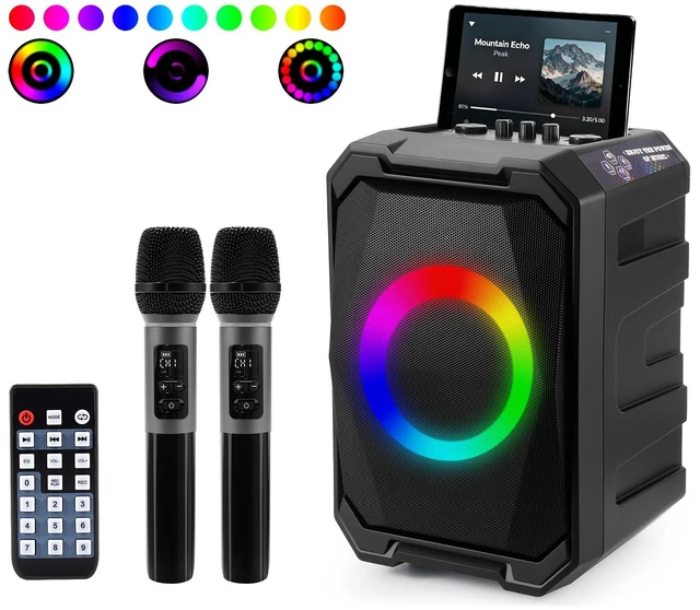 Main image of Fresh Fab Find Portable Wireless Party Speaker with LED Light 2 Wireless Mics Remote Control TWS Music Accompany Mic. Priority Bass Echo Mic Treble Guitar In - Black