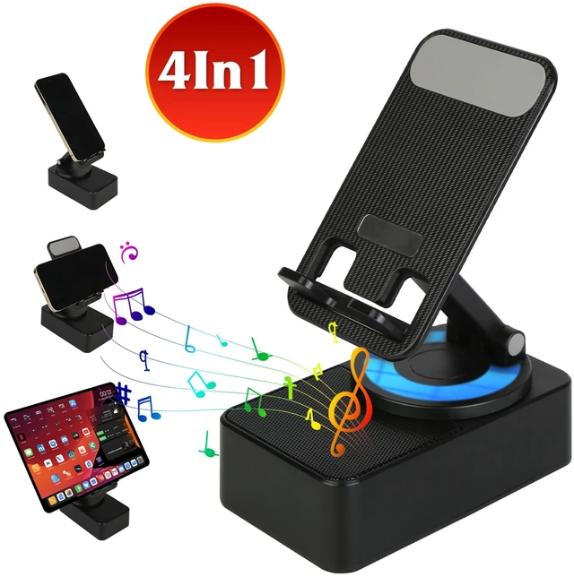 Main image of Fresh Fab Find 4 In 1 Foldable Wireless Speaker Phone Stand With Power Bank 360ºRotatable Stand Wireless 5.3 Speaker 5000mAh Battery RGB Light for Phones iPads - Black