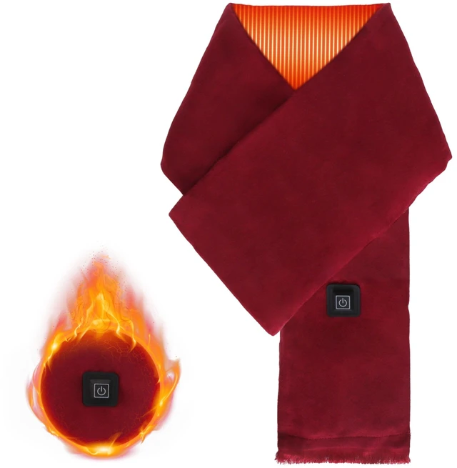 Main image of Fresh Fab Find Electric Heated Winter Scarf USB Heating Neck Wrap Unisex Heated Neck Shawl Soft Warm Scarves with 3 Heating Modes for Outdoor Cycling Skiing Skating - Wine