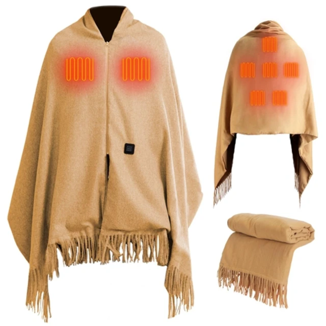 Main image of Fresh Fab Find 77x24In USB Heated Shawl with Teasel Wearable Heating Blanket Electric Throw Wrap Indoor Outdoor with Zipper 3 Heating Levels Machine Washable for Out - Camel