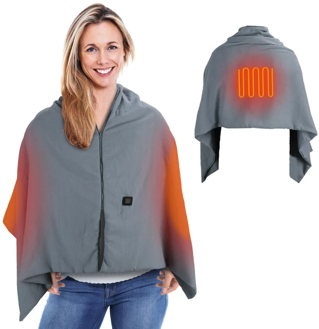 Main image of Fresh Fab Find 71x24In USB Heated Shawl Wearable Heating Blanket Electric Throw Wrap Indoor Outdoor with Zipper 3 Heating Levels Machine Washable for Outdoor Home Of - Gray