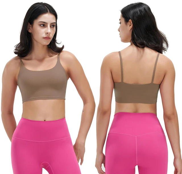 Main image of Fresh Fab Find Womens Strap Sports Bra, Square Neck, Removable Pads, Low Impact - Brown