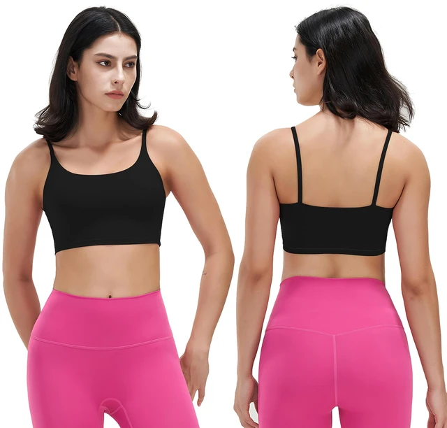 Main image of Fresh Fab Find Womens Strap Sports Bra, Square Neck, Removable Pads, Low Impact - Black