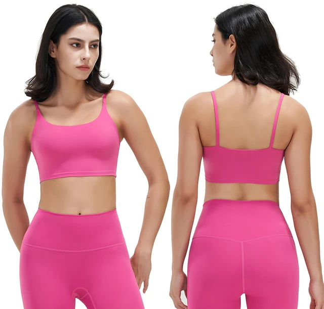 Main image of Fresh Fab Find Women Strap Sports Bra, Square Neck, Removable Pads, Low Impact - Pink