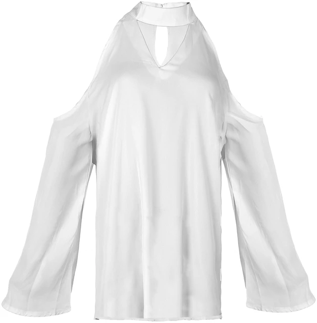 Main image of Fresh Fab Find Womens Off Shoulder V-Neck Long Sleeve Solid T-Shirt - White