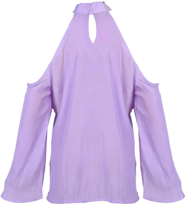 Main image of Fresh Fab Find Womens Off Shoulder V-Neck Long Sleeve Solid T-Shirt - Purple