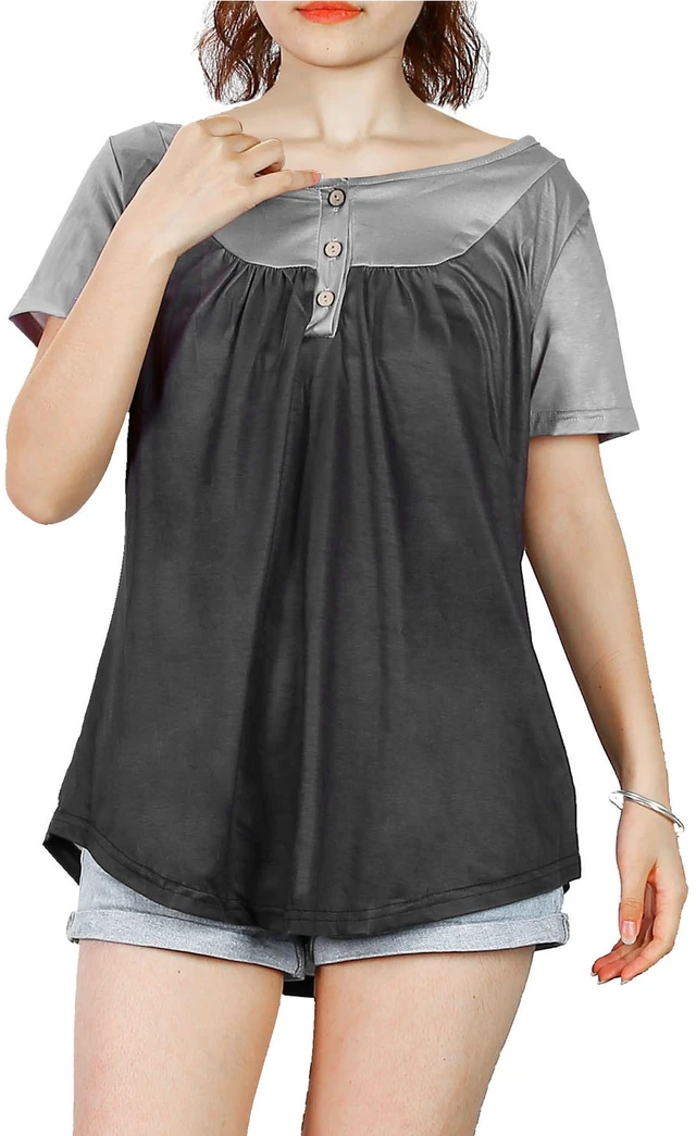 Main image of Fresh Fab Find Womens Floral Button Short Sleeve Summer Shirt Blouse S-XXL - Gray