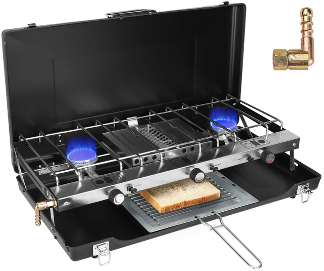 Main image of Fresh Fab Find 3 Burner Camping Stove 20000 BTU Portable Foldable Propane Stove With Toast Tray Windshield Portable Handle Outdoor Cooking Gas Stove For RV Camping B - Black