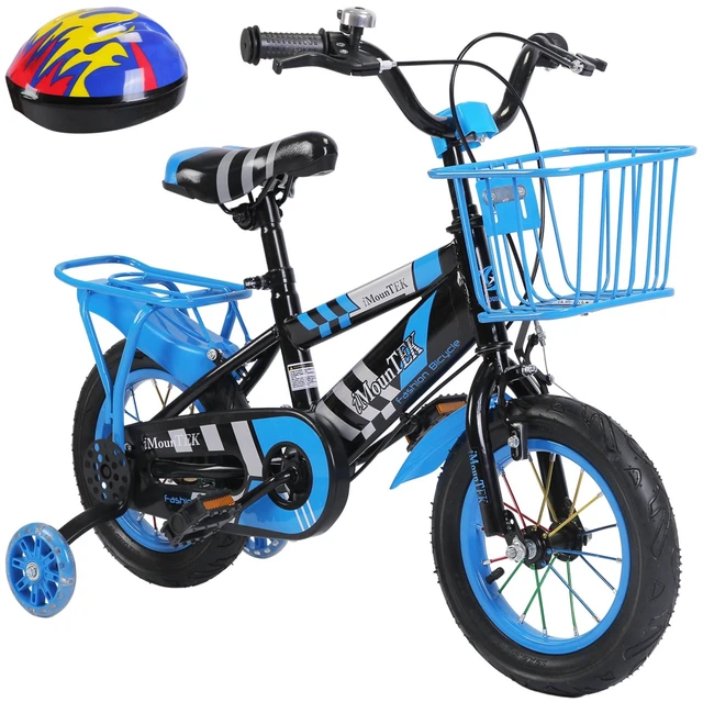 Main image of Fresh Fab Find 12In Kids\' Bike with Training Wheels Children Bicycle with Helmet Basket Rear Seat Chain Guard for Boys Aged 2-4 - Blue