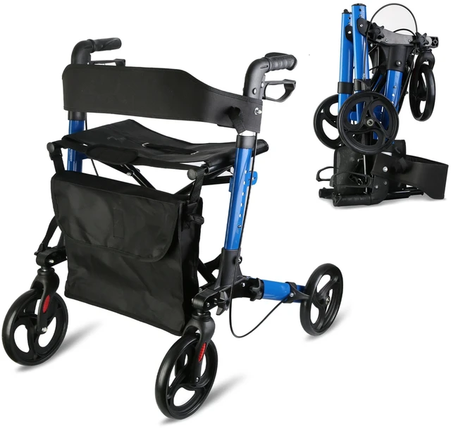 Main image of Fresh Fab Find Aluminum Rollator Walker with Seat Backrest Foldable Rolling Walker with 220LBS Max Load 31-36in Adjustable Height 8in Wheels for Seniors Adult Mobili - Black