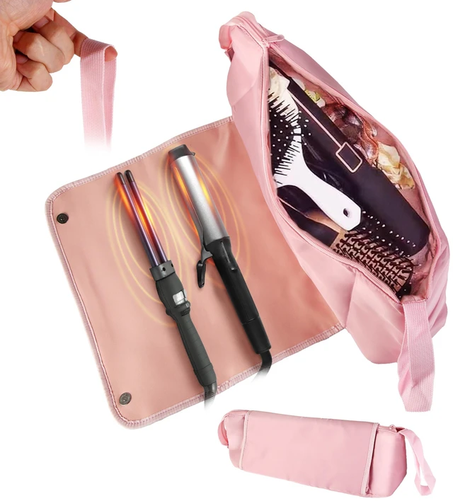 Main image of Fresh Fab Find 2-in-1 Hair Tool Travel Bag & Heat-Resistant Mat for Curling Iron/Dryer - Pink